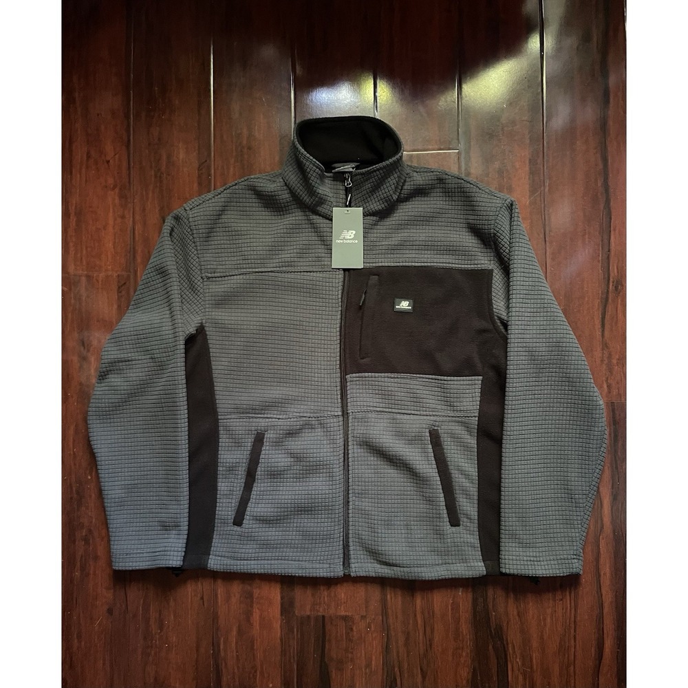 New Balance Full Zip Grid Fleece Jacket Grey Black Men's Large BNWOT MSRP $100